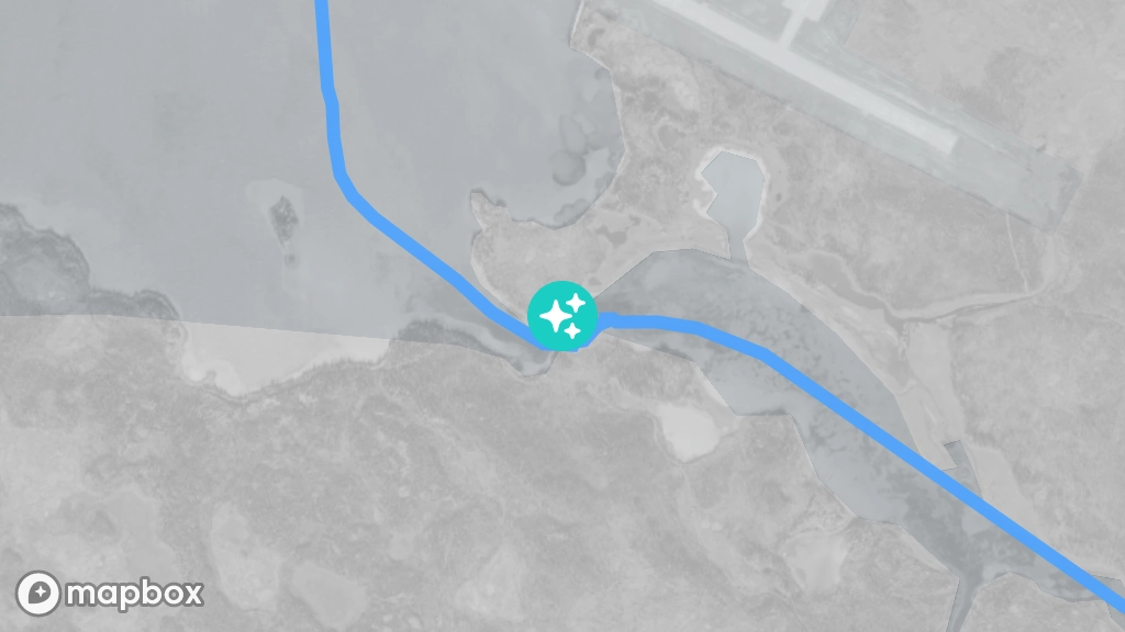 A satellite image of the mouth of the Marian River, located on the southeast shore of Lac La Martre.